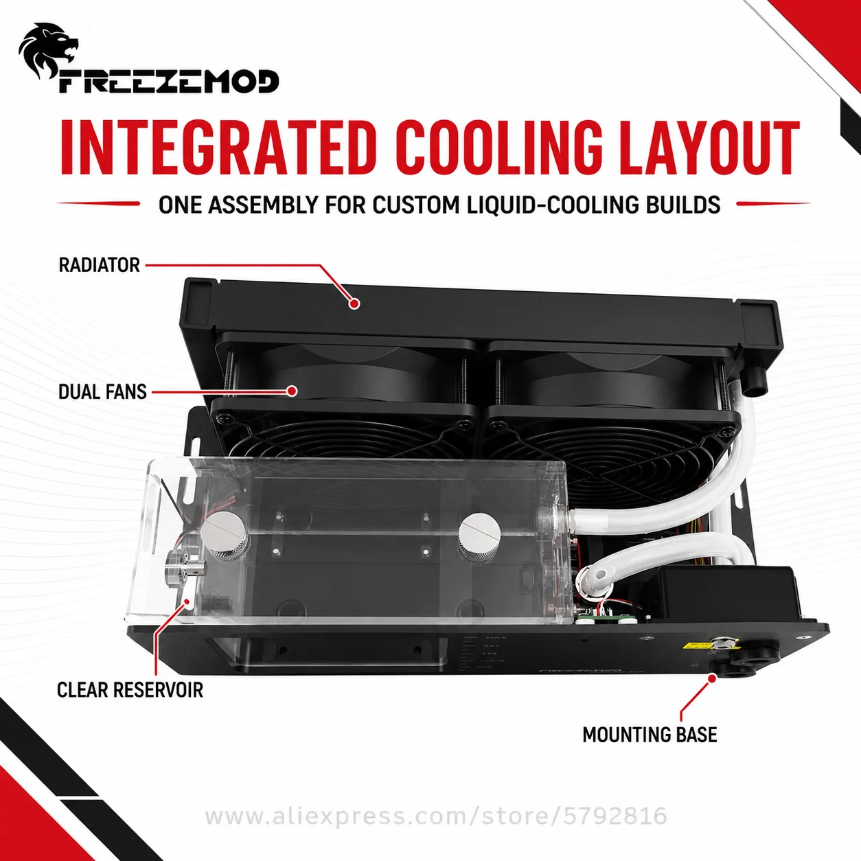 FREEZEMOD SLMZ-DP-24D Integrated PC Liquid Cooling Module 12V 24V Dual Fan Radiator Reservoir Water Level Alarm view 3