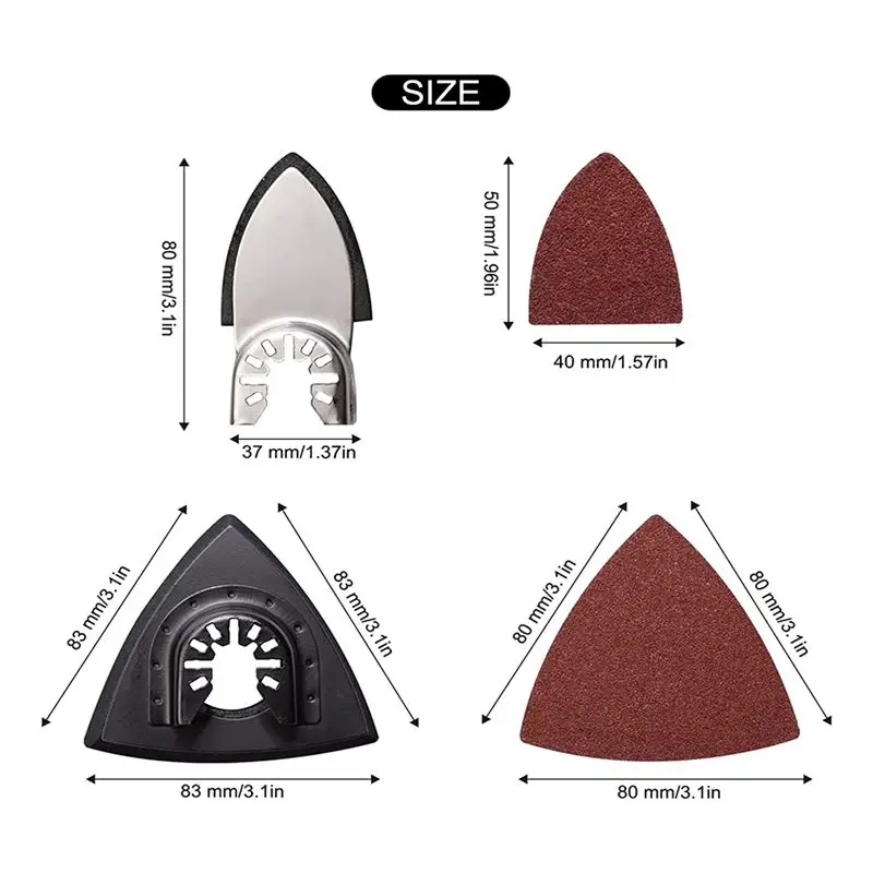 A57X NEW 104Pcs Oscillating Tool Detail Sanding Pads, 2Pcs Triangle Sanding Pads and 2Pcs Finger Sanding Pad, 100Pcs Sandpaper