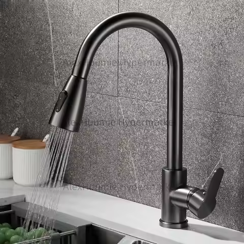 Kitchen Pull Out Faucet with Retractable Sprayer for Cold and Hot Water Mixer Single Handle Single Hole Deck Mounted Water Tap