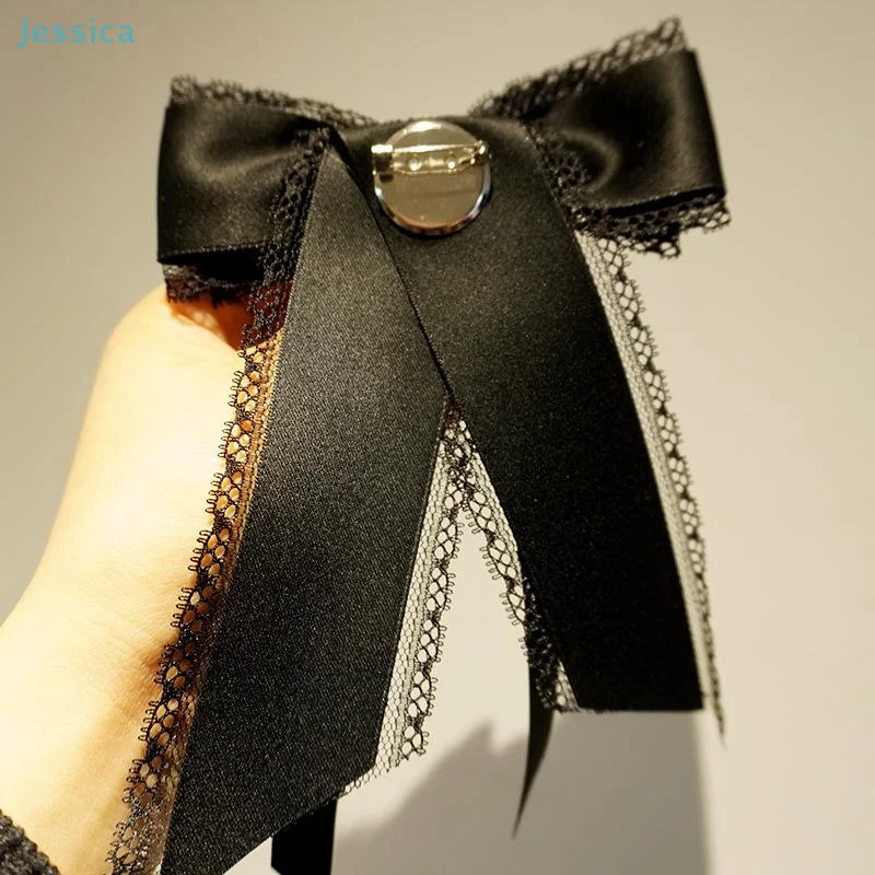 ♥ الكورية نمط أنيق الشريط ربطة القوس فيونكة بروش النسيج الدانتيل حجر الراين ربطة العنق قميص طوق دبابيس ودبابيس اكسسوارات نسائية #4