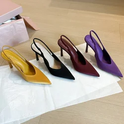 Sexy Thin Heels Sandals Women Pointed Toe Pumps Shallow Slingback Shoes Female Dress Luxury Designer High Heeled Sandals Women