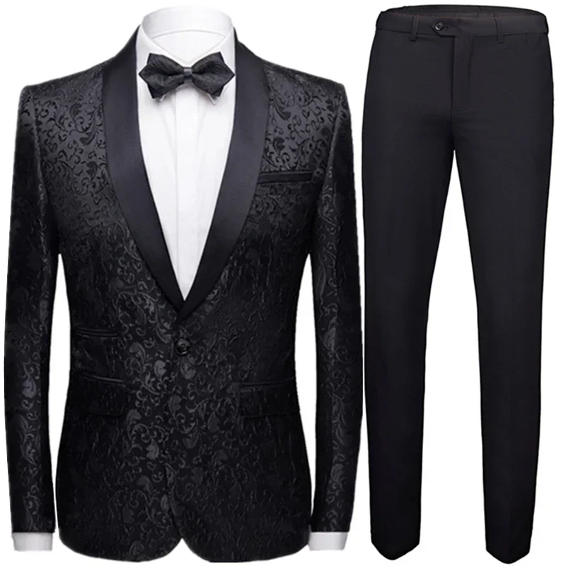 Coat Pants 2 Piece Suit Set Luxury Groom Wedding Dress Party High End Custom Slim Fit Lapel Blazer Jacket Men\'s Trousers