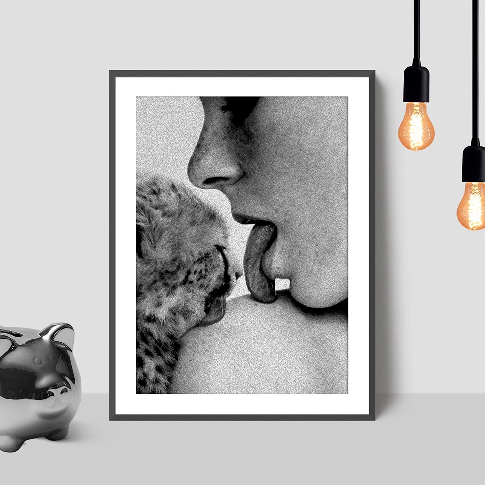 Cheetah Poster Black and White Luxury Fashion Print Trendy Woman With Doberman Wall Art Vintage Photography Teen Girl Room Decor