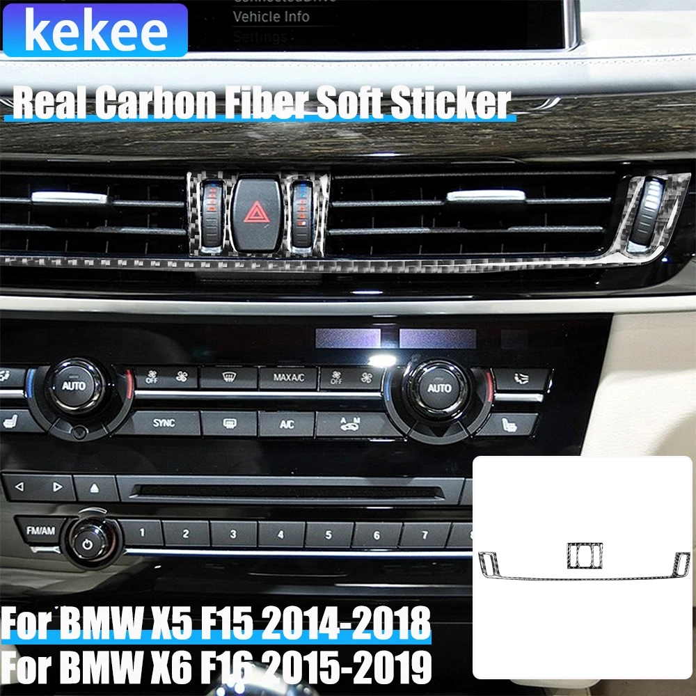 

Real Carbon Fiber Car Accessories Dashboard Center Air Vent Trim Cover Soft Sticker For BMW X5 F15 2014-2018 X6 F16 2015-2019