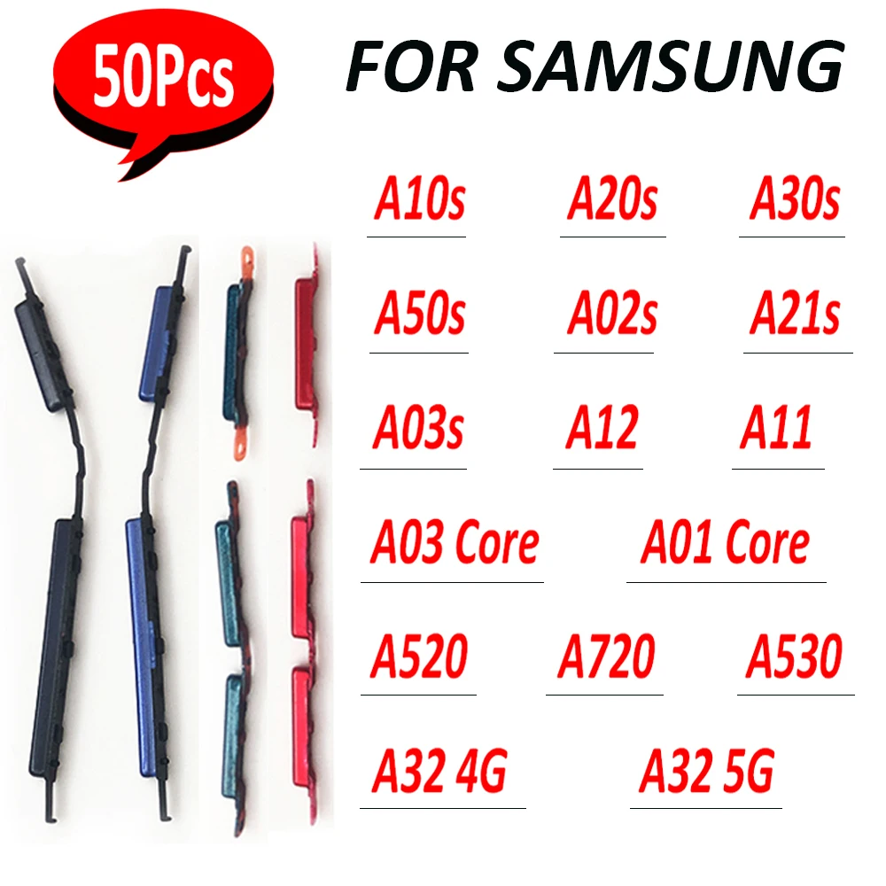 50Pcs，Power Volume Side Button Key For Samsung A50s A720 A520 A02S A530 A12 A32 4G A32 5G A21S A11 A03S A03 A03 Core A01 Core