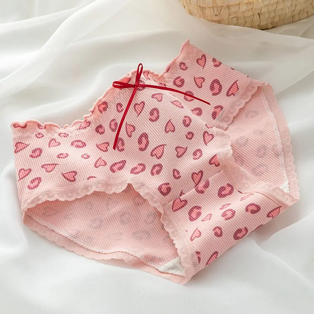 Studente a vita media Cartoon per le donne Amore Cuore per le ragazze Orso fragola Mutandine Plaid Perizoma Biancheria femminile Slip