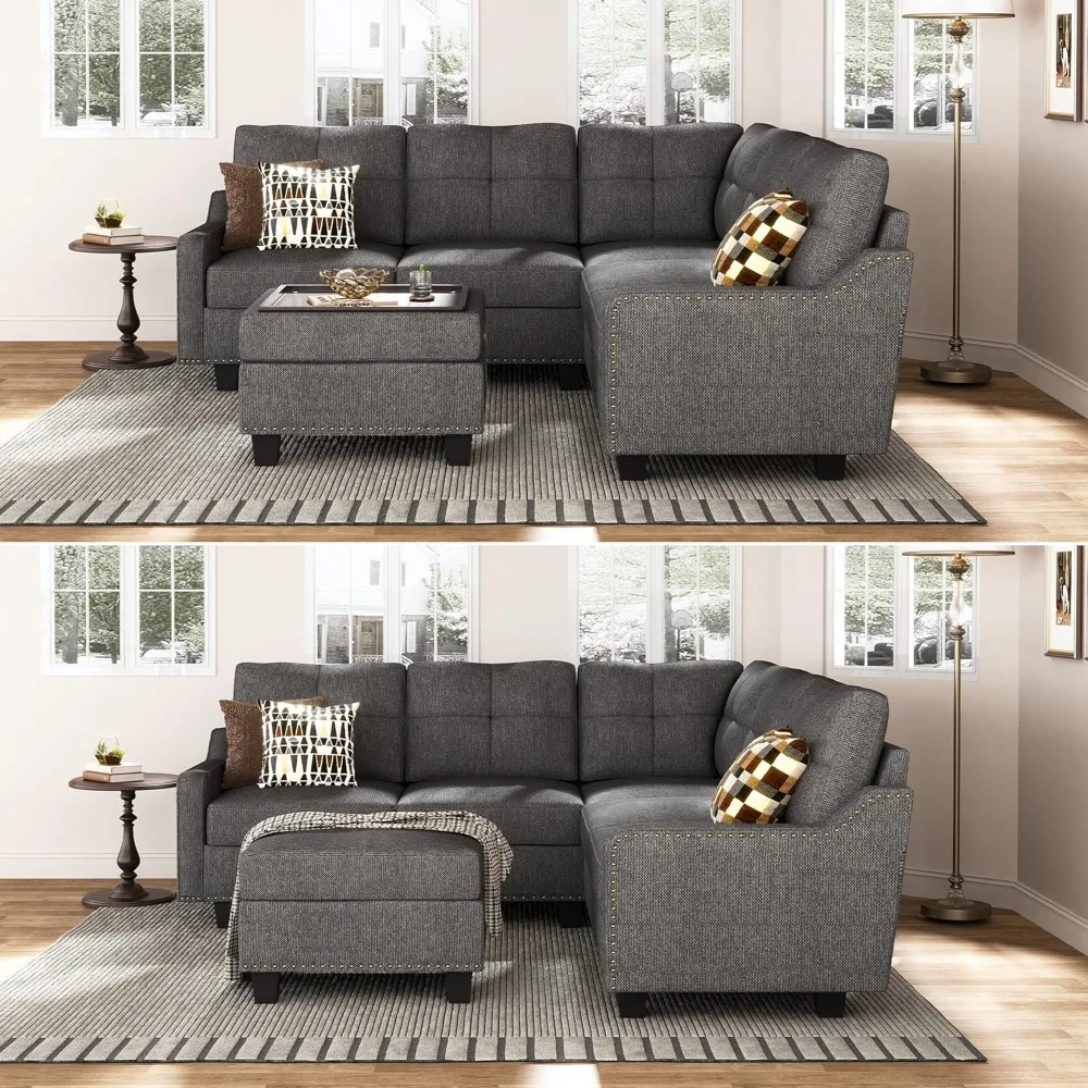 Convertible Sectional Sofa with Storage Ottoman L Shaped Couch for Small Apartment Reversible Sectional Sofa for Living Room