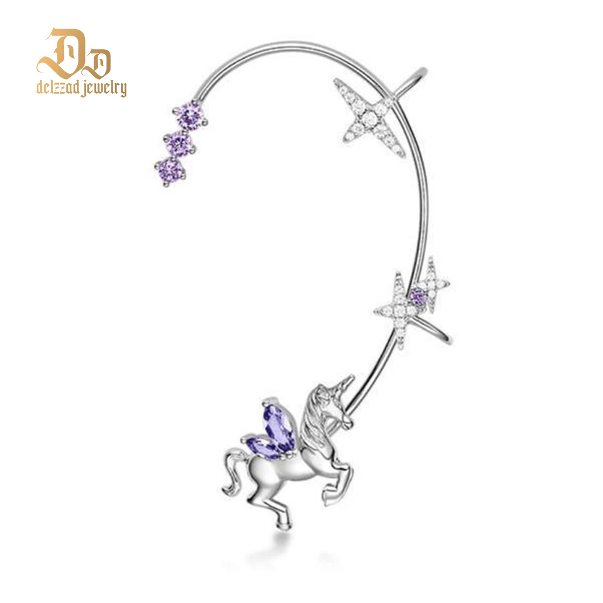 

Delzzad 100% S925 Sterling Silver Moissanite Top Quality Seahorse Earrings for Women Suitable for Wedding Birthday Jewelry Gifts