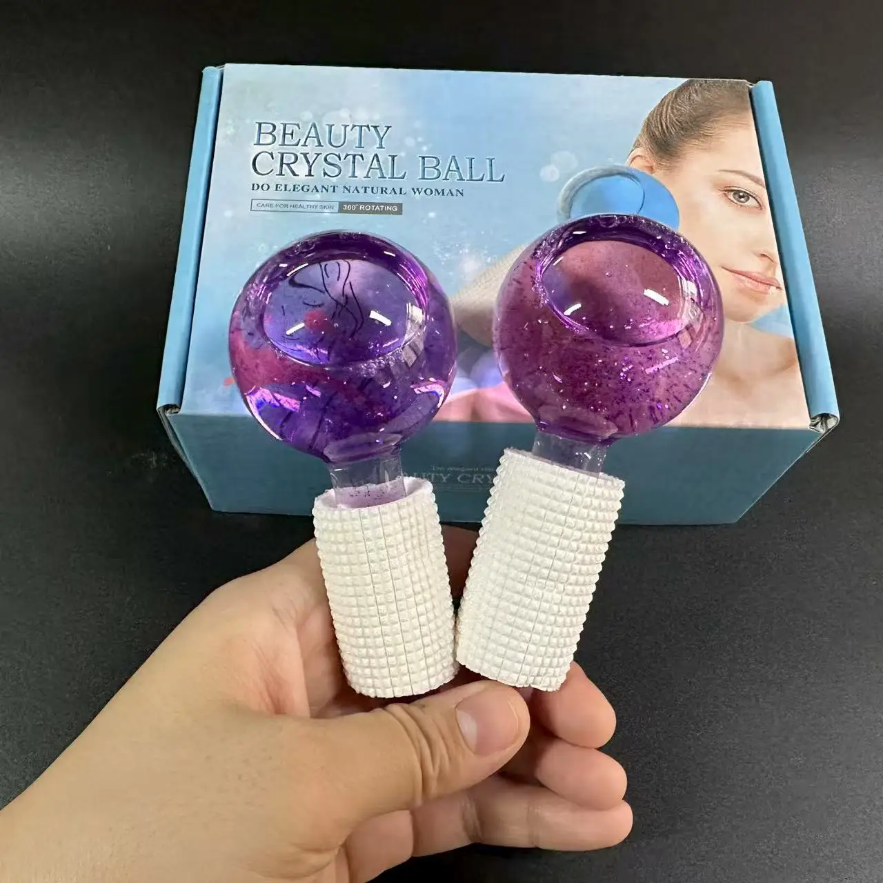 2PCS/pair Large Beauty Ice Hockey Energy Beauty Crystal Ball Facial Cooling Ice Globes Water Wave Face and Eye Massage Skin Care
