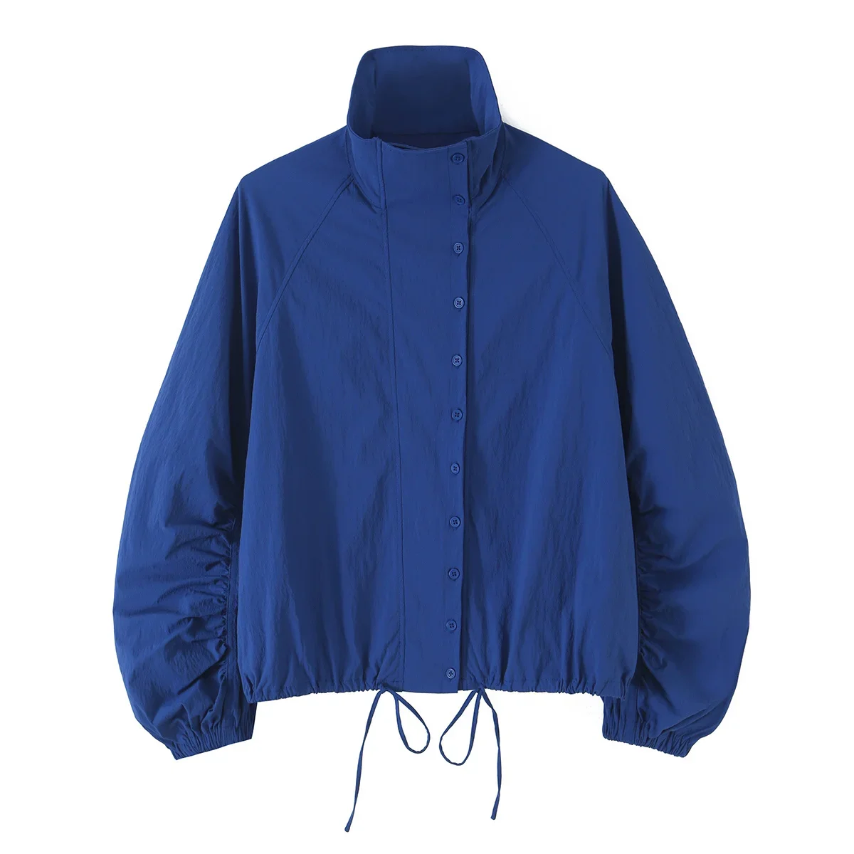 Vintage-Lichtjacke, einreihig, für Frühling und Herbst, Damenmantel, dünn, schick, lässig, mit Faltenärmeln, Stehkragen, High-Street-Top – Detail 1
