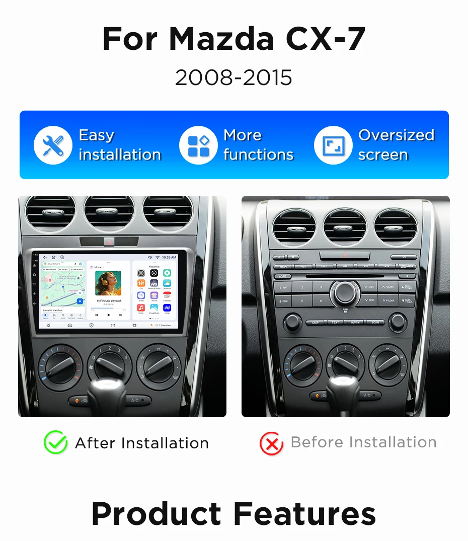 Junsun Wireless CarPlay Android Auto Autoradio für Mazda CX-7 2008-2015 Auto-Intelligentes System DSP SWC RDS GPS FM BT – Detail 3