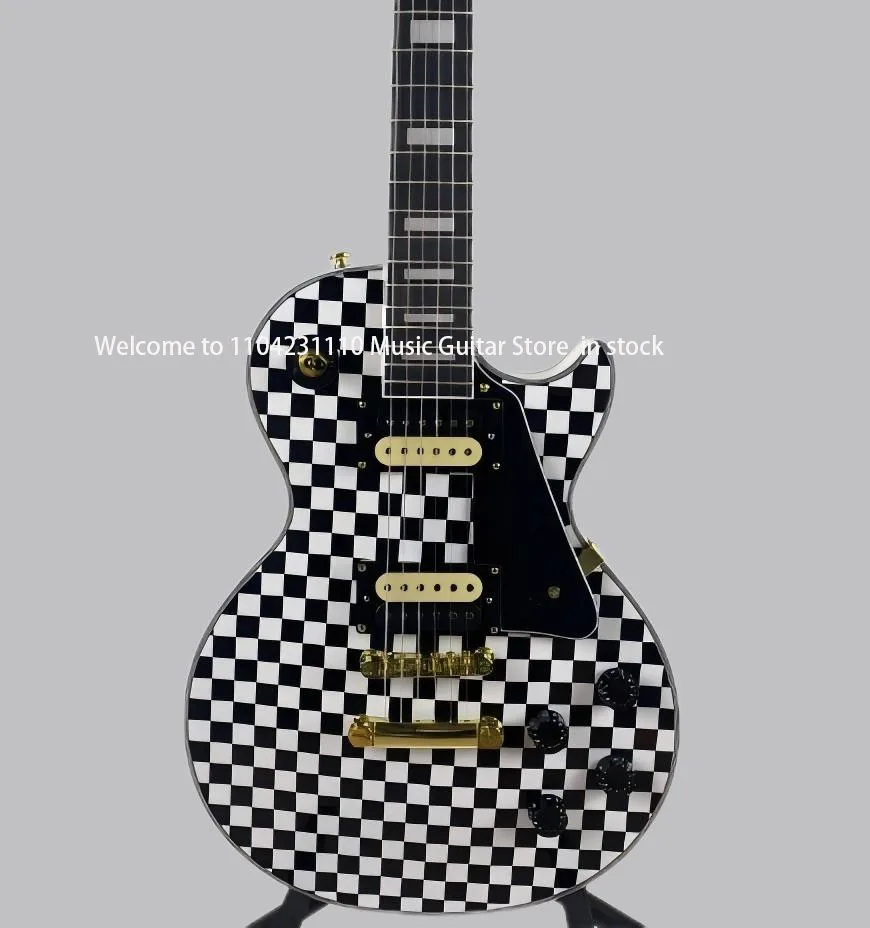 In Stock Brand New Rosewood Fingerboard 6 String Black and White Square Custom Electric Guitar Fast Shipping