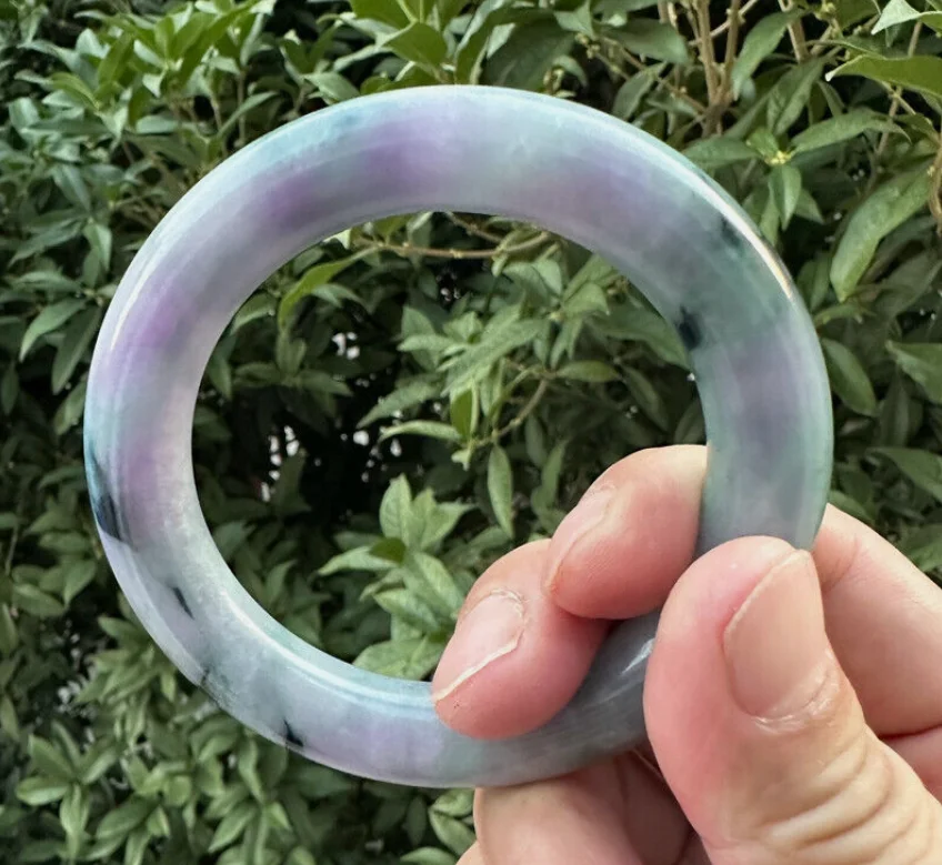 Round rod Natural Grade AAA Icy Green Lavender Jade jadeite bracelet Bangle 58mm