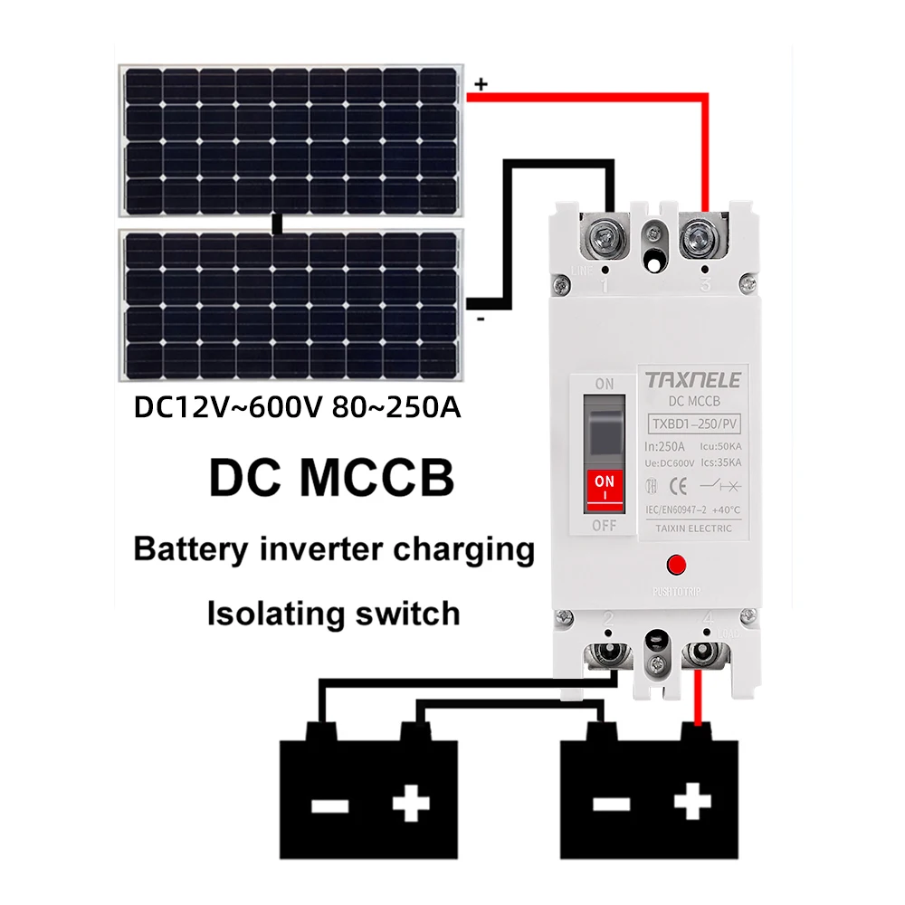 Solar Molded Case DC Circuit Breaker MCCB Overload Protection Switch Protector Solar Photovoltaic PV 150A 250A Battery Isolator