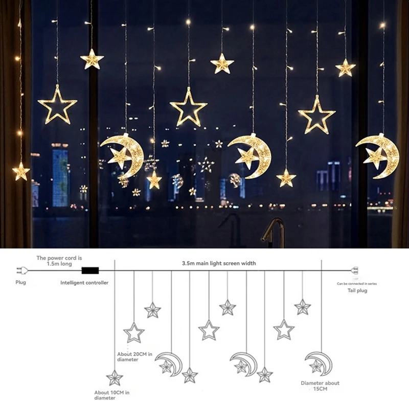 Christmas Moon Star Window Fairy String Lights USB & Battery Powered String Lights For Indoor Window Bedroom