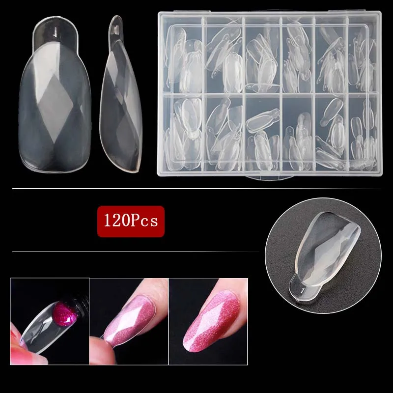 120Pcs กล่องพลาสติก Dual รูปแบบเล็บแม่พิมพ์โพลีไวนิล UV เจล Extension Finger Diamond Top รูปแบบเคล็ดลับ DIY เล็บ