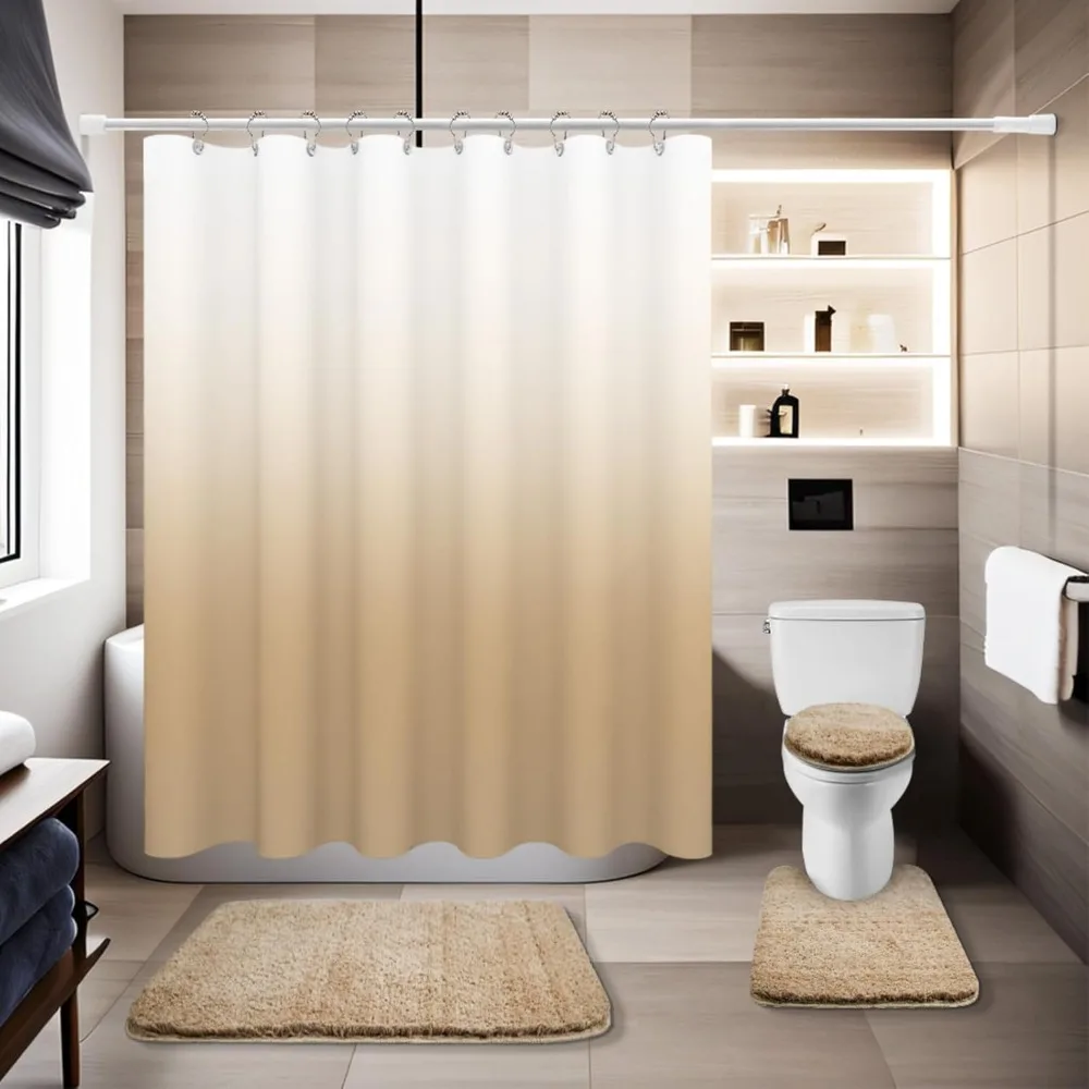 

with Shower Curtain and Rugs Waterproof Shower Curtain 1 Piece and Soft Bathroom Rugs 3 Piece, Shower Curtains