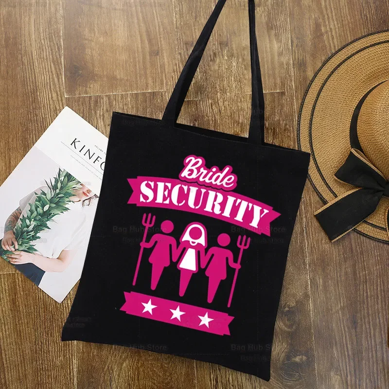 Hen Party Security Large Women's Shopper Bag Canvas Tote Team Bride Hen Night Shoulder Bags Shopping Bag Black Handbags Eco