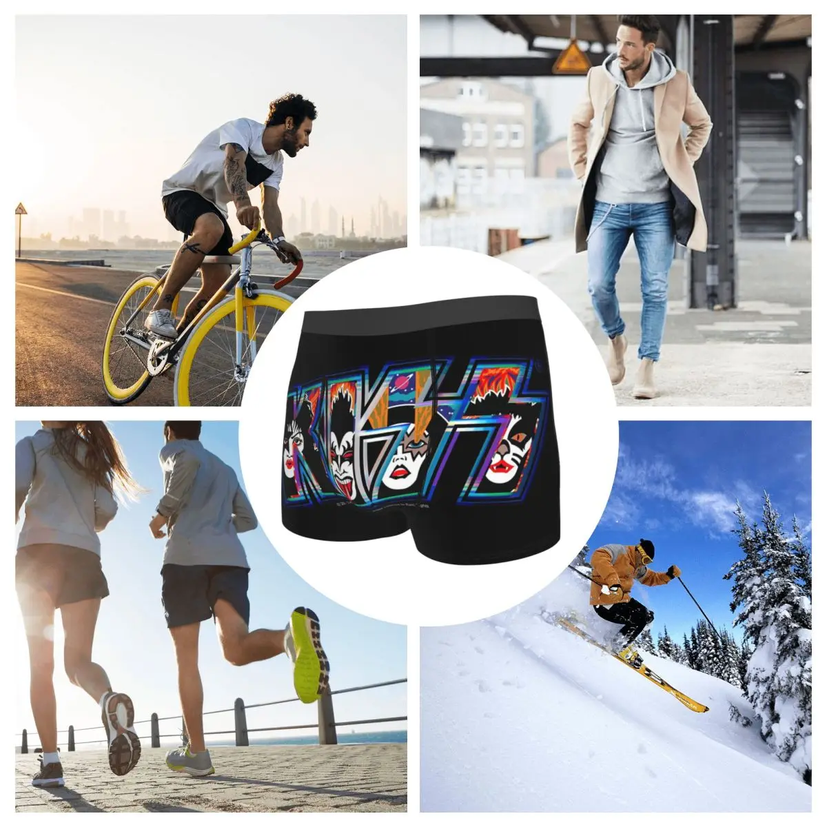 Boxer Underpants Shorts Kiss Rock Band Retor Panties Men Ventilate Underwear for Homme Man Boyfriend Gift