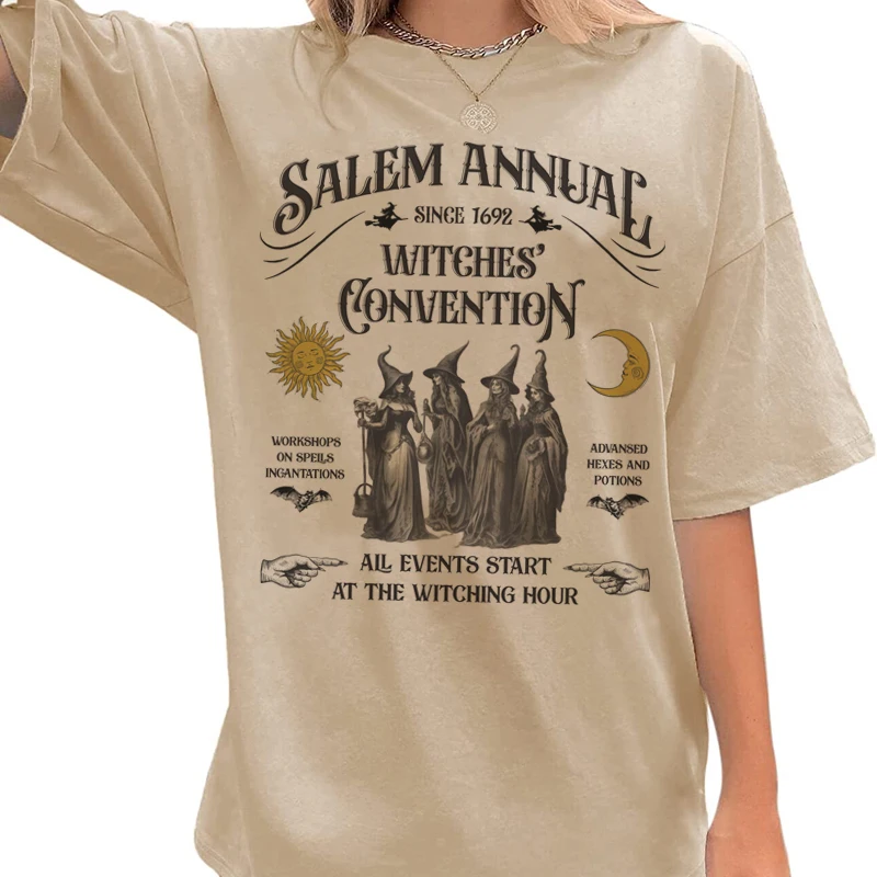 Salem Witch T-Shirts for Women Vintage Funny Halloween T Shirts Short Sleeve Loose Trendy Cute Fall Holiday Graphic Tees Tops