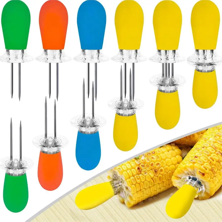 16 Stainless Steel Corn Forks with Rubber Handle,Corn on The Cob Skewers for Kitchen Cooking Tools and BBQ Party Utensils