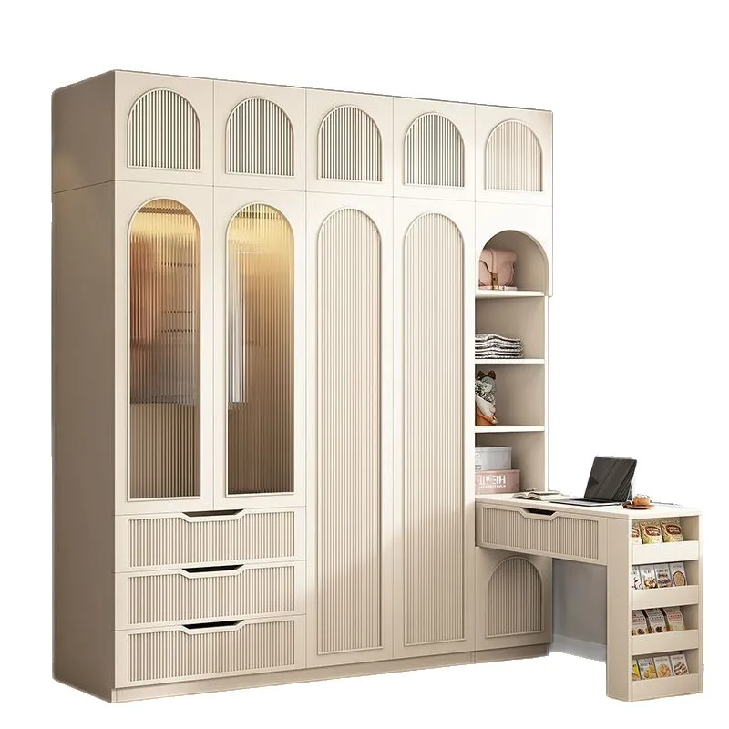 

New cream style wardrobe bedroom household modern simple small apartment solid wood storage cabinet finished product
