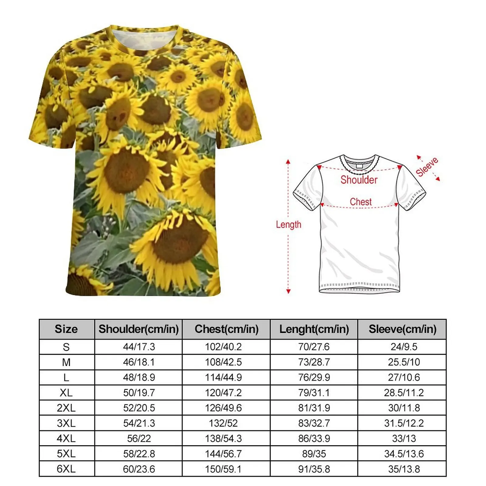 Male Big Sunflower Field T Shirt Yellow Floral Print Trendy T Shirts Short Sleeve Graphic Tops Cheap Awesome Oversized Clothing