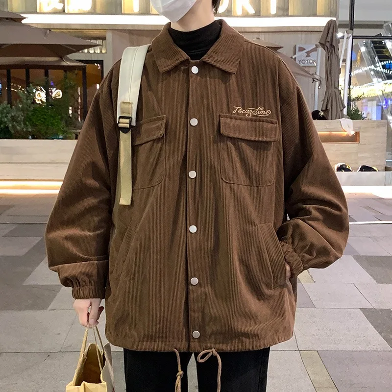 

New Men'sVintage Corduroy Jackets Autumn Letter Embroidered Button Jackets Casual,Fashionable, High-quality and Versatile Coats