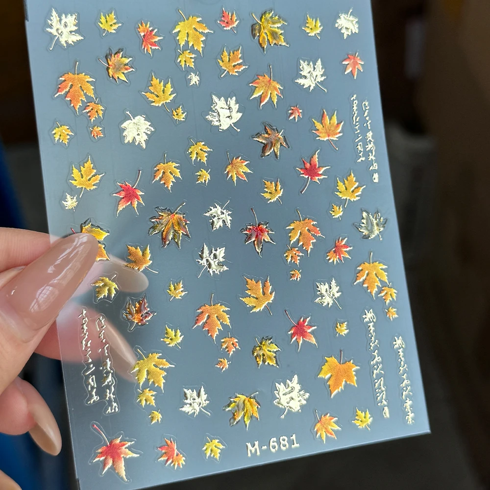 5D foglie autunnali adesivi per unghie lussuoso glitter gelatina autunno foglia d'acero autoadesivo decalcomania per unghie cursore Ringraziamento fai da te Decora