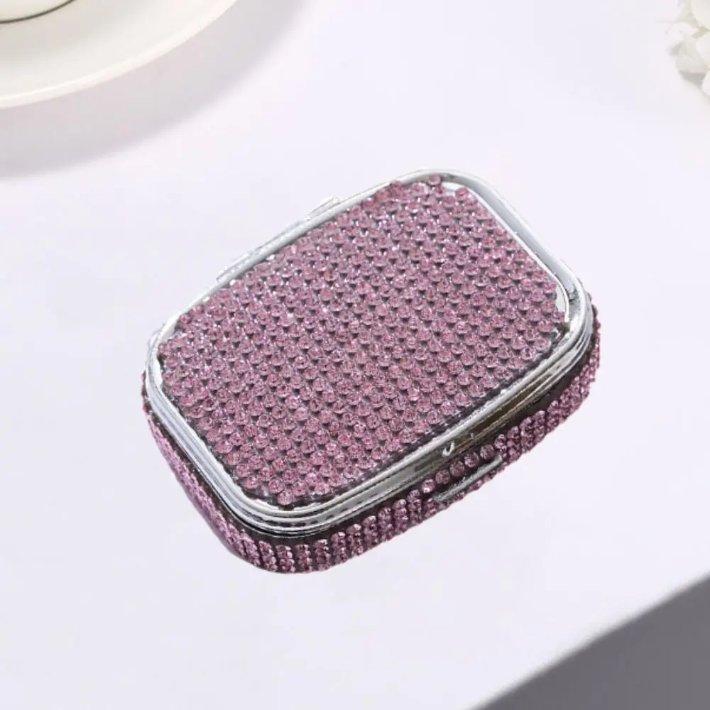 com espelho HD caixa de joias incrustada de strass fofa à prova d'água mini caixa de comprimidos brilhante multifuncional selado organizador de medicina