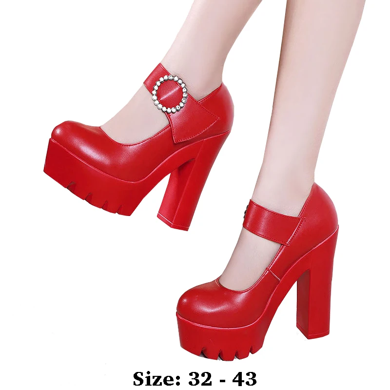 

high quality leather shoe for women 13cm high heel round toe with rhinestone 32 33 elegant fashion autumn shoe black white red