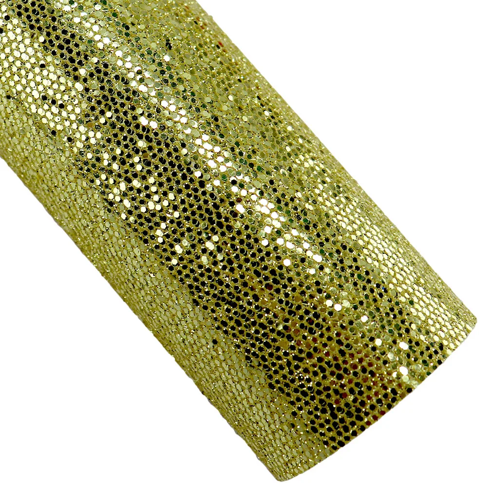 Plain Solid Gold Chunky Fine Glitter Fabric Lichee Textured Faux Soft Smooth Synthetic Leather For DIY Bows Earring HD017