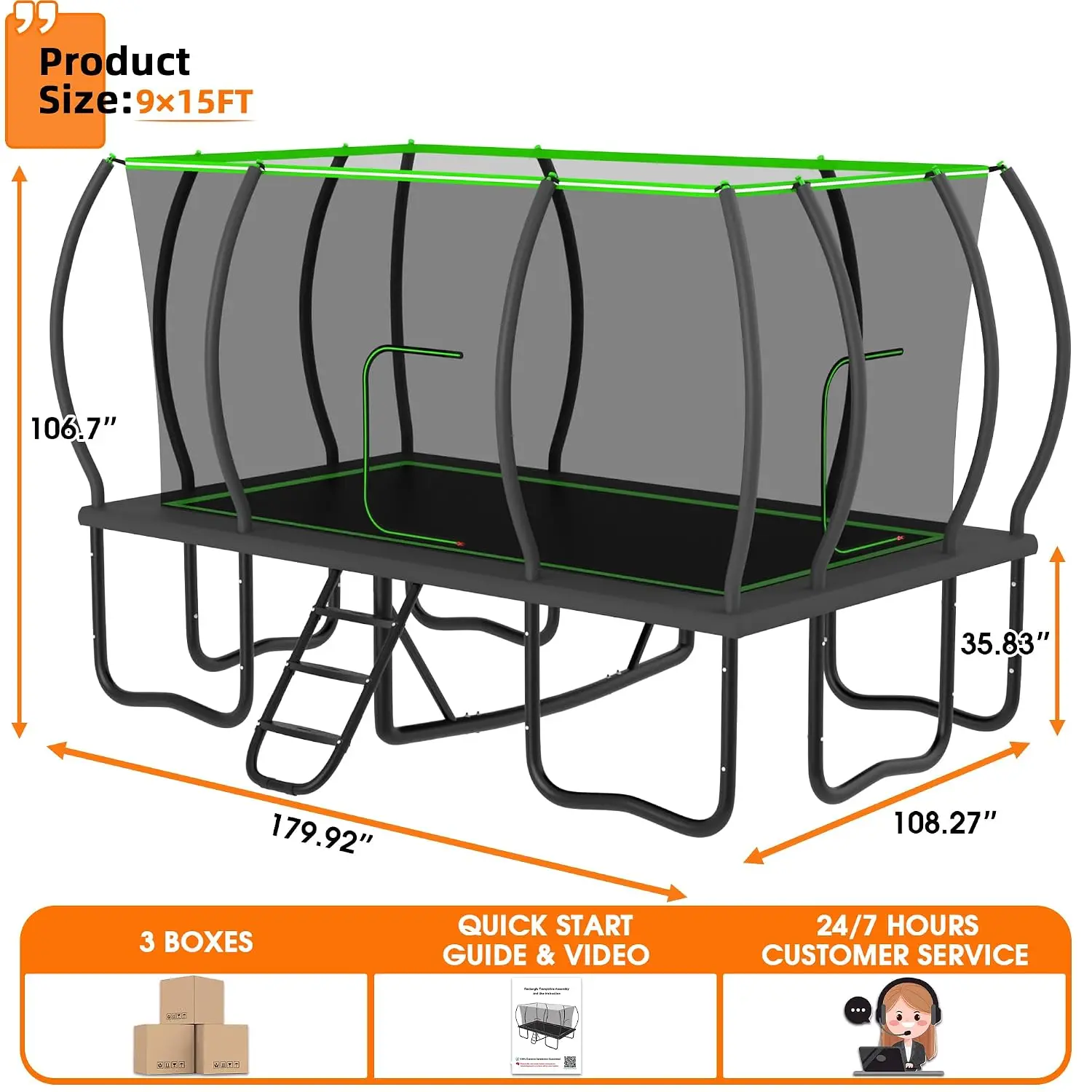 Upgraded Rectangle Tranpoline 10X17FT 9x15FT 8x14FT, 2000LBS Large Square Tranpoline Outdoor with Safety Enclosure, Customized