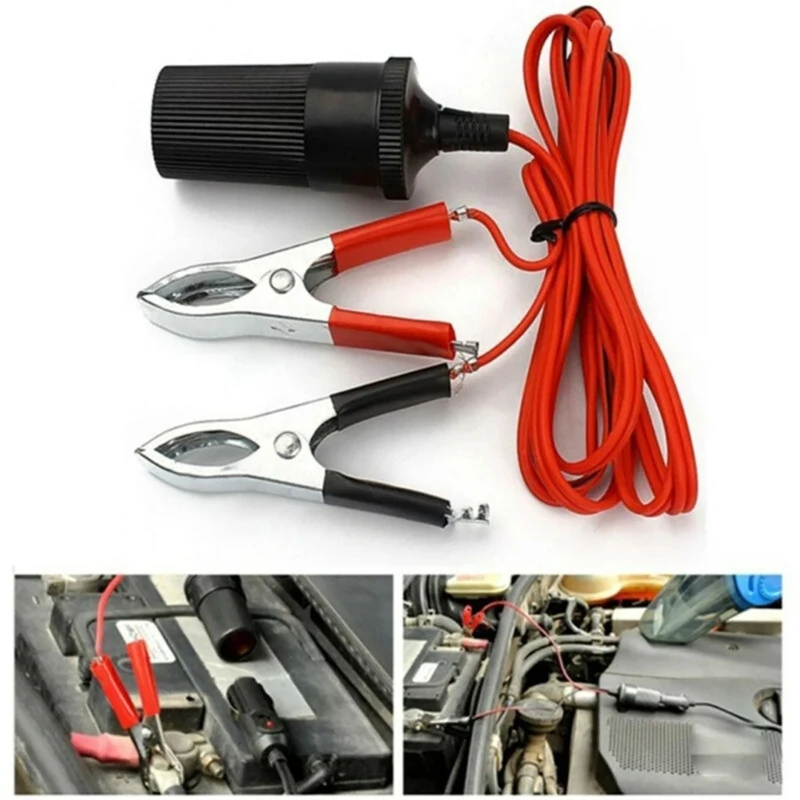 Portable Car Adapter Plug Socket Battery Crocodile Clip 12/24V Emergency Line Extension Cord Campers Inverter Compressor