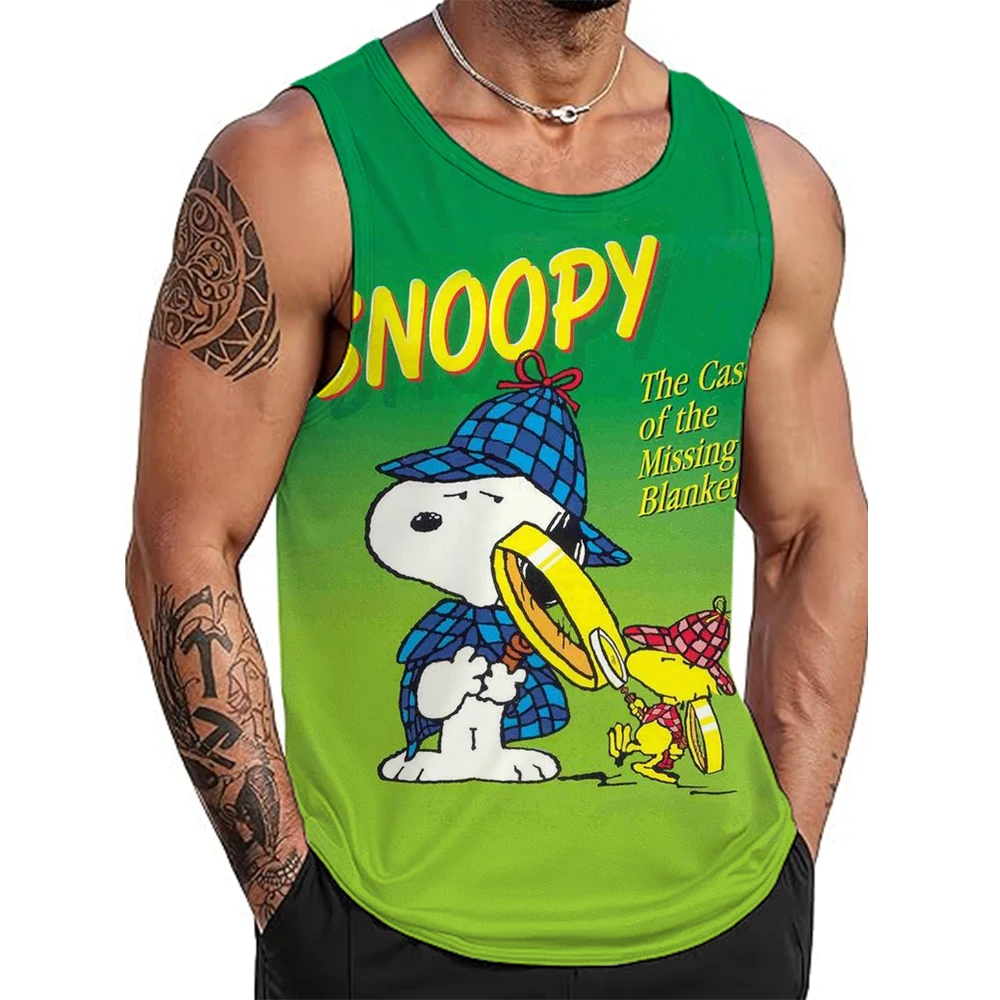 

Fun Snoopy print Men Tank Top Outdoor Run Fitness Sports Tees Summer Casual Sleeveless Shirt Fashion Gym Breathable Loose Man
