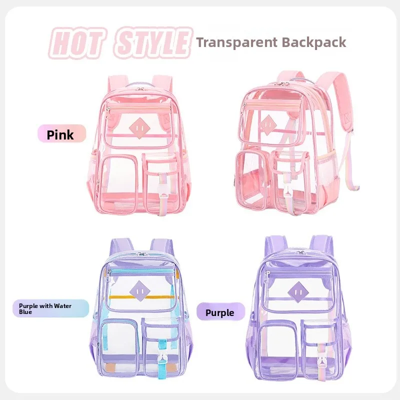 

Transparent Large Capaci Waterproof Student Bapa Double oulder Bag for Junior And High School Y3# PVC Material