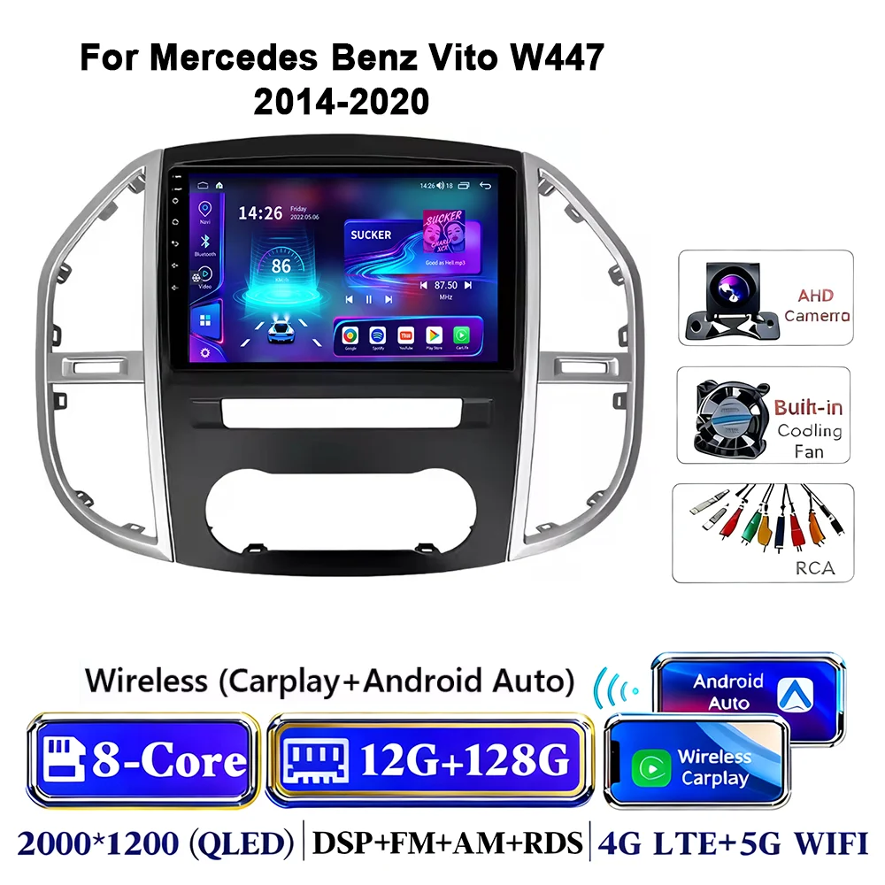 Android 17 autoradio voor Mercedes Benz Vito 3 W447 2014-2020 2K QLED Android multimediaspeler 4G stereo CarPlay head unit