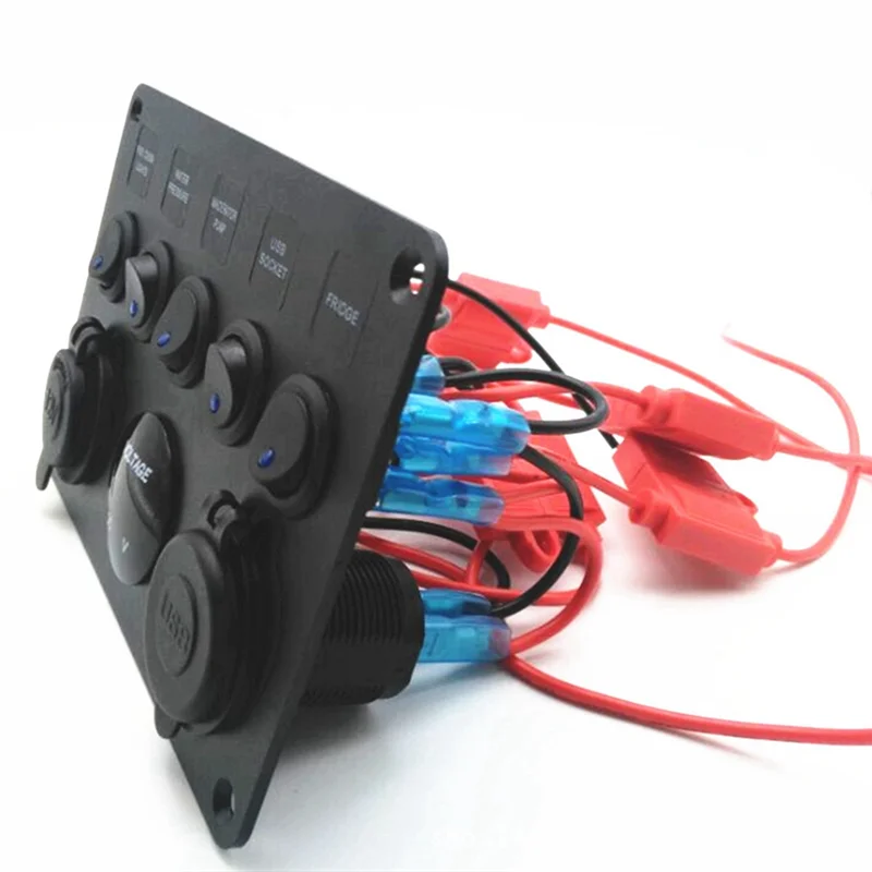 

F9-Boat Switch Panel Car Switch Panel Multi-Functions Panel Dual USB Port Outlet Combination Switch Panel Marine LED Rocker Gree