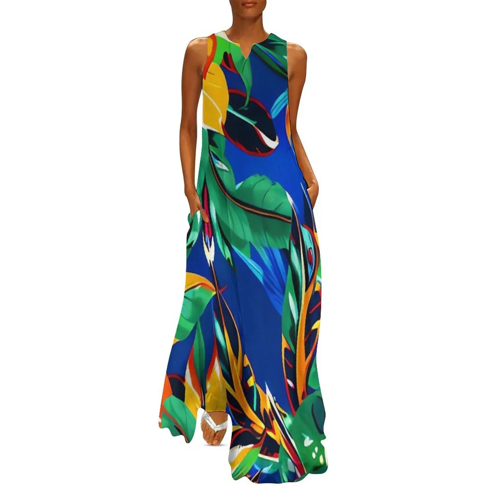 

blue tropical leaves Long Dress Female clothing Dress for pregnant women summer dress daily dresses for prom