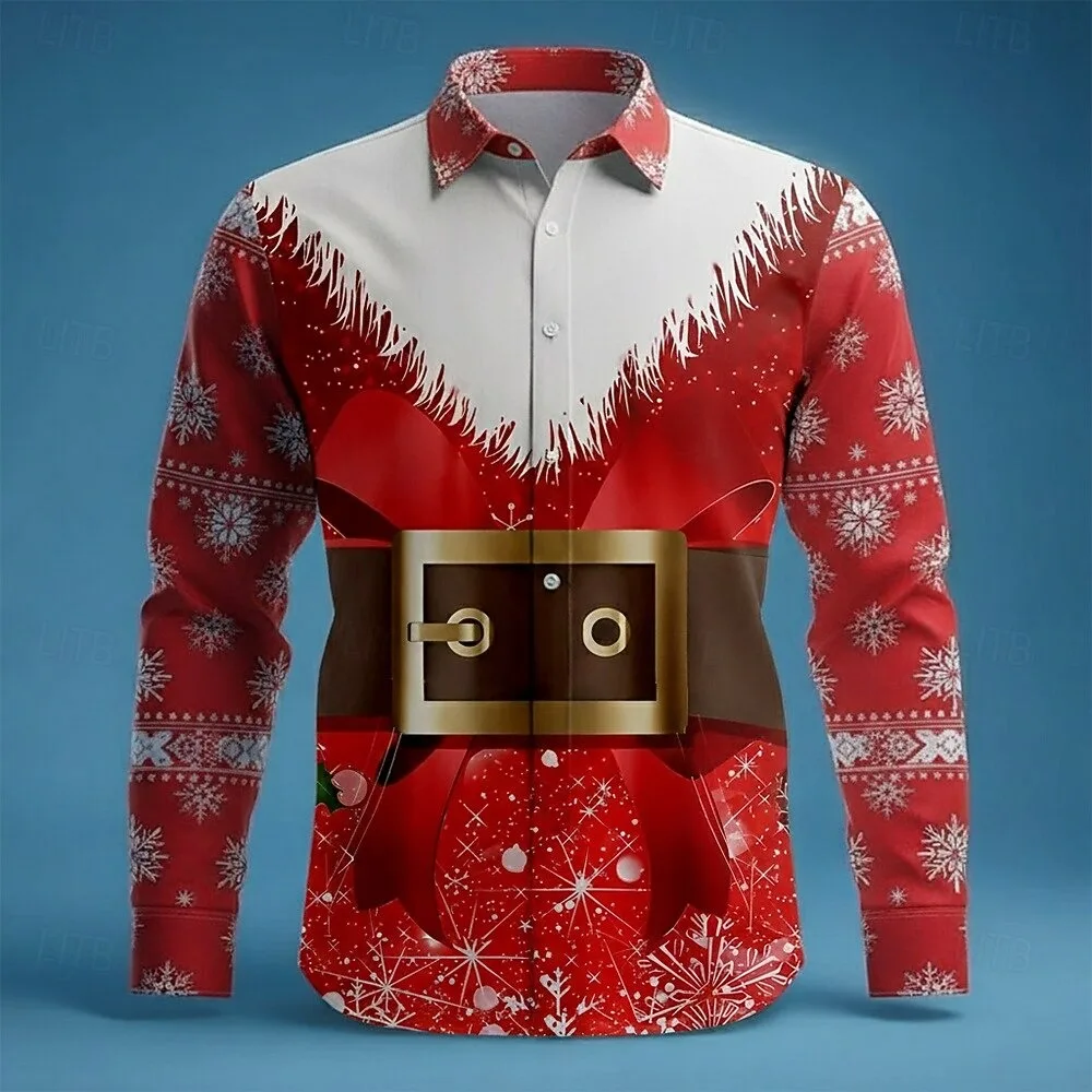 

Рождественская мужская рубашка с длинными рукавами и 3D принтом снежинки, забавная уличная праздничная одежда, весенне-осенние рубашки с лацканами