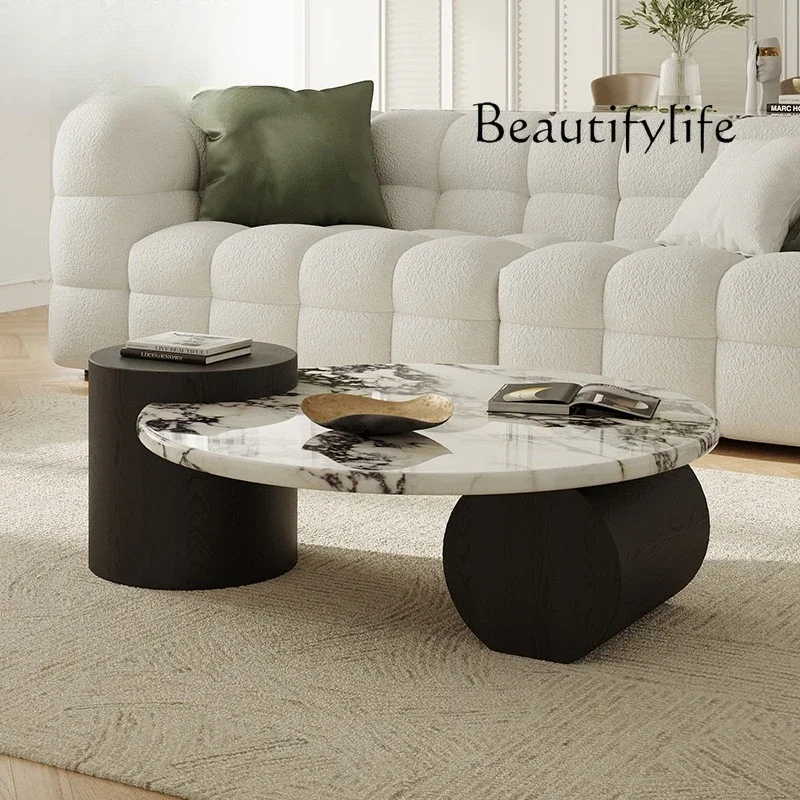 YY طاولة جانبية بأرجل سوداء فاخرة ومركز رخامي جمالي فاخر لغرفة المعيشة طاولة قهوة مستديرة بتصميم حديث أثاث Salontafel