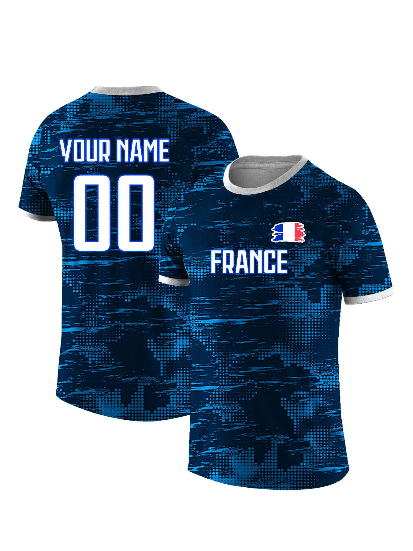Customized Men's France National Team Soccer T-shirt Personalized Name Number Football Shirt, Breathable Quick Dry Sportswear