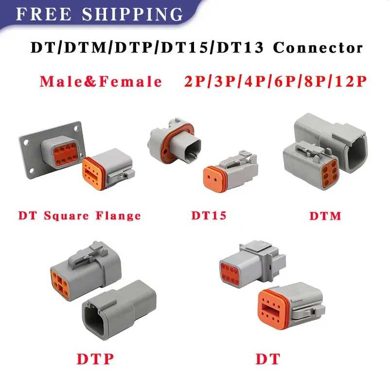 5/10/100 Sets DEUTSCH Series DT/DTM/DTP/DT15/DT13-2/3/4/6/8/12 Pin Car Waterproof Plastic Shell Male&Female Docking Connector