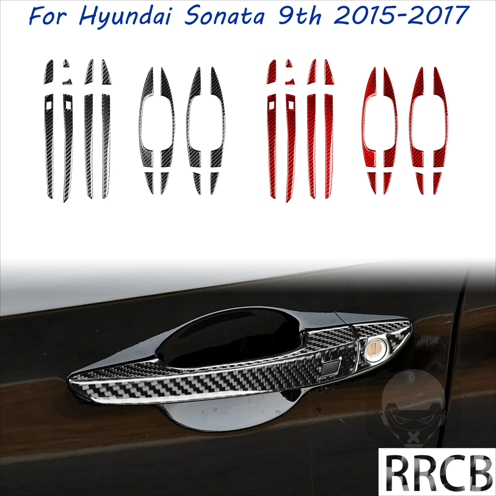 

For Hyundai Sonata 9 2015 2016 2017 Outer Door Handle Trim Real Carbon Fiber Cover Sticker Car Exterior Interior Accessories