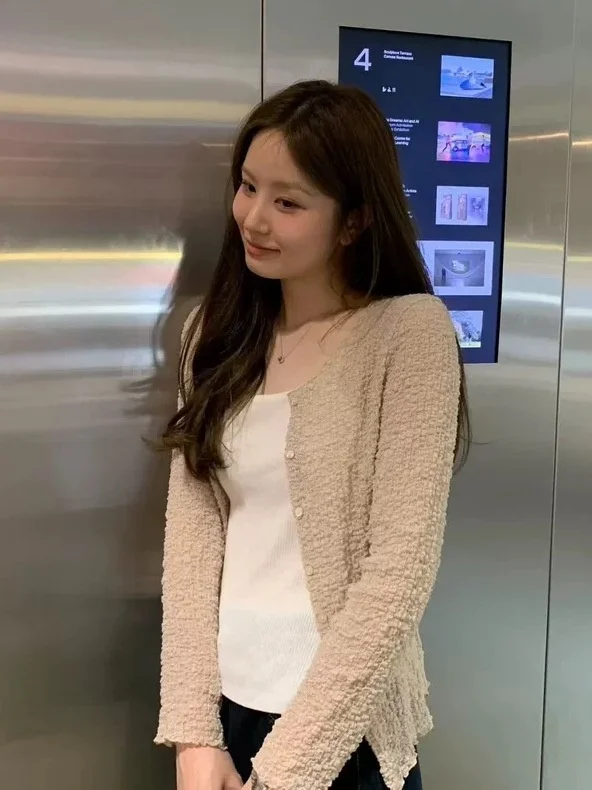 

Женский вязаный кардиган Dongda Gate OUCE с фактурной вязкой, волнообразный, в нежном стиле, с длинными рукавами, верхняя одежда