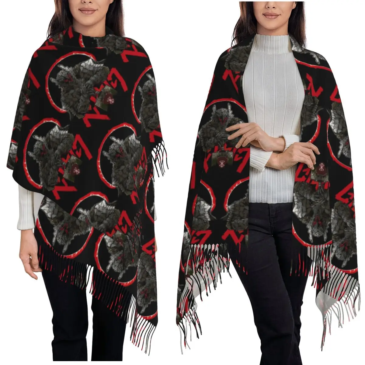 

Аниме Berserk шарф с кисточками шарфы женские мягкие теплые шали и накидки большая осенне-зимняя шаль