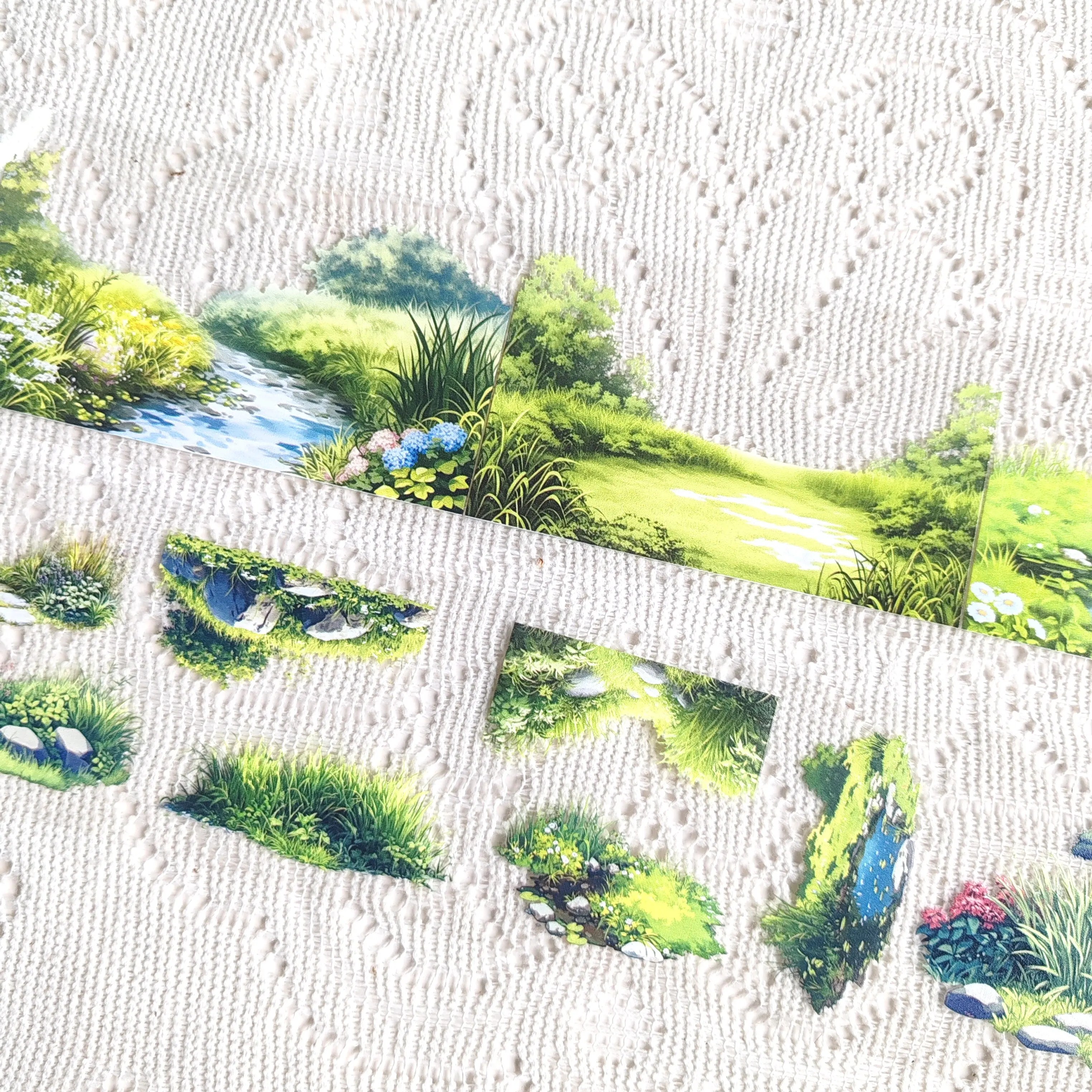 Homemade Small Grass Next To The River Bank Pet Green River Bank Grass Landscaping Hand Book Tape Collage Decorative Gooka Tape
