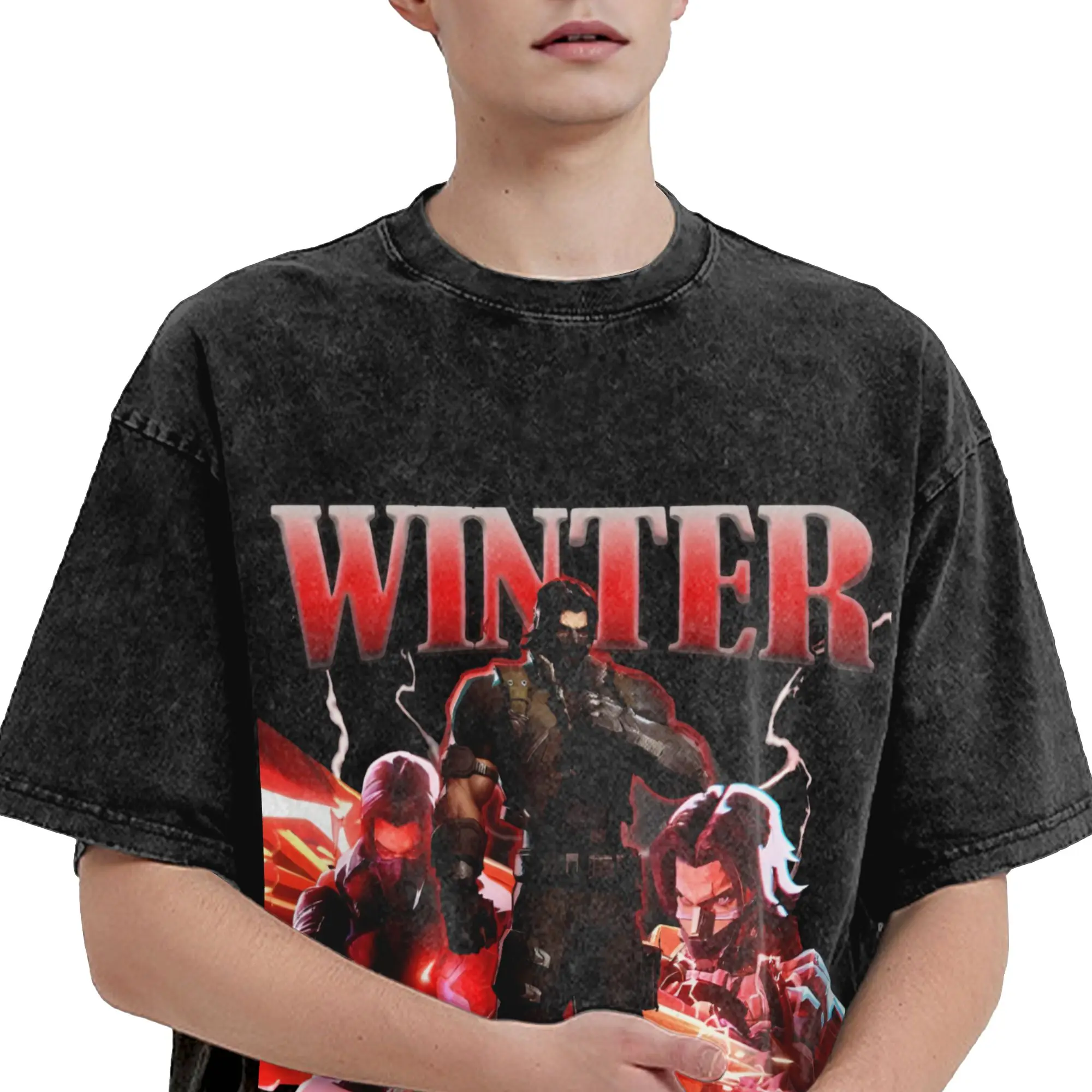 Soldier Bucky Barnes  Outfit Washed T Shirts for Men Women Streetwear Hip Hop T-Shirt Printed  Tees Short Sleeve