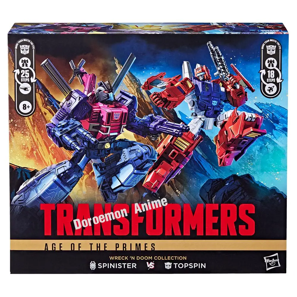 In Voorraad Originele Hasbro Transformers Age of The Primes Wreck 'n Doom Collection Topspin Vs Spinister Kids Fans Geschenken Figuur Speelgoed