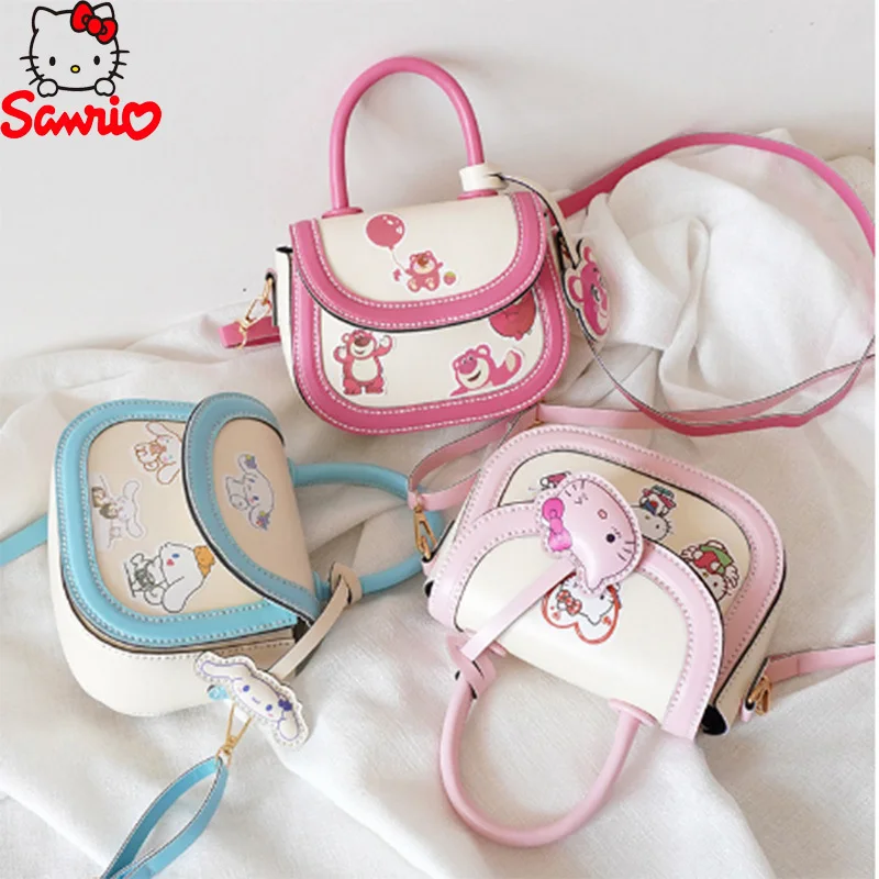 Sanrio Hello Kitty bolso de sillín Diy bolso tejido a mano bolso de Material casero Kt gato canela perro bolso de hombro tipo bandolera